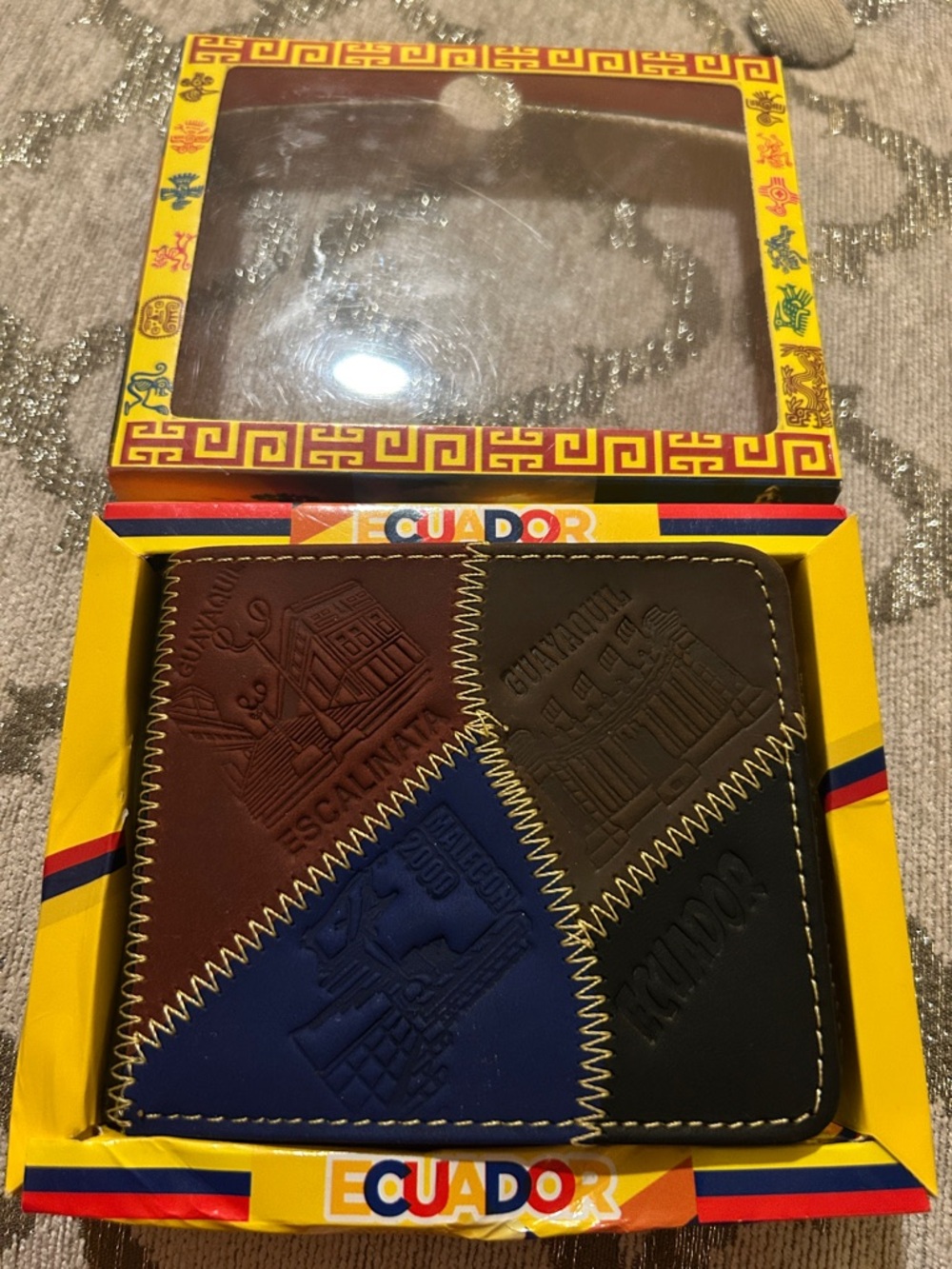 NIB Men's Ecuador Patchwork Leather Wallet - Brown, Navy, Black